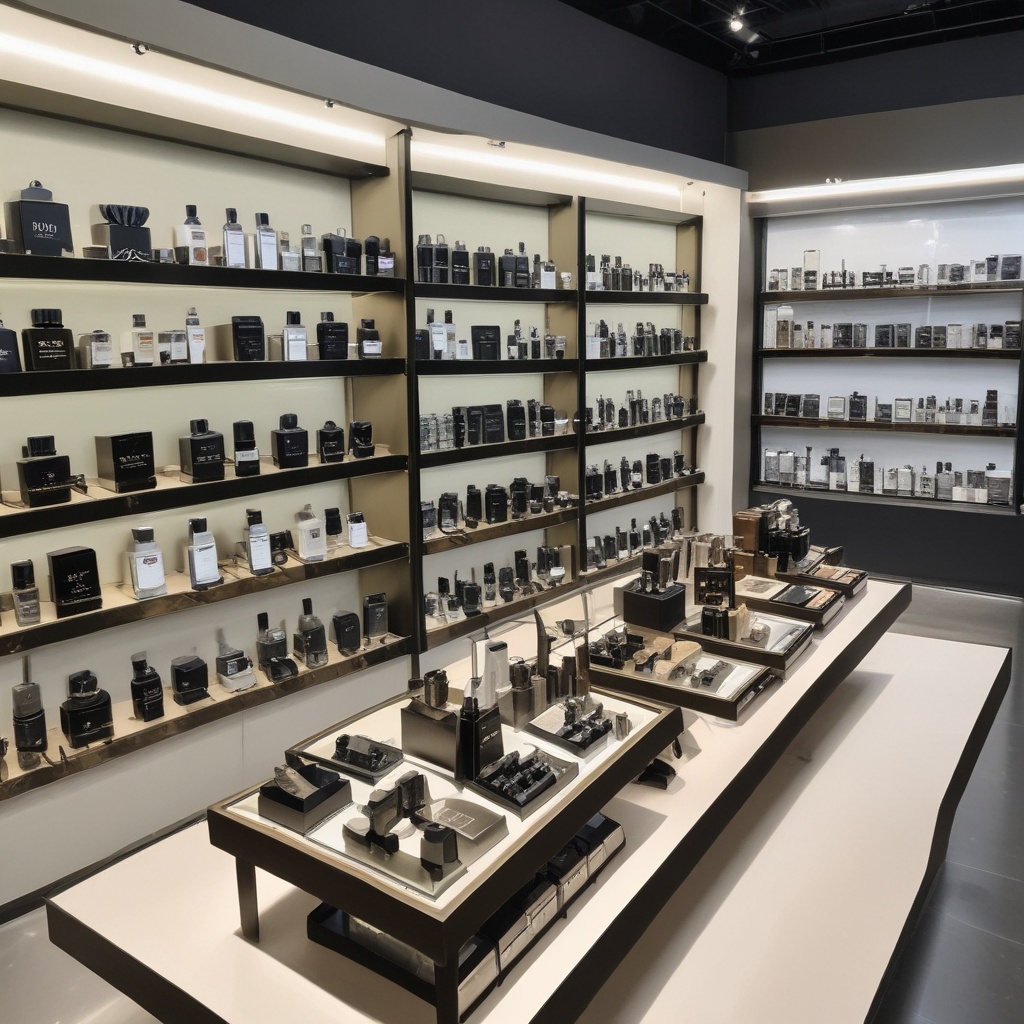 High-end cosmetic products on display for men